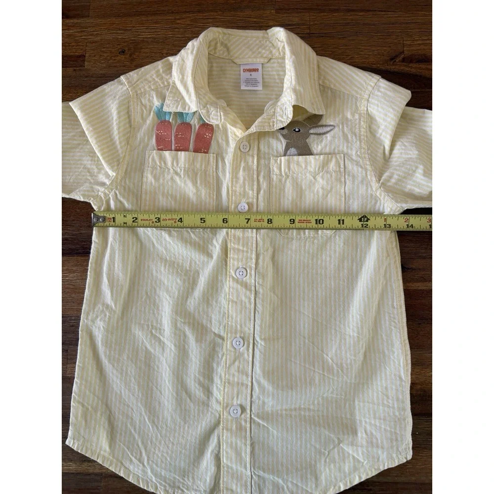Gymboree Boys Shirt Size 6 Yellow Striped Embroidered Bunny Carrot Button Up